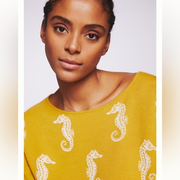 Anthropologie Maeve Seahorse Women's Yellow Women's Sweater Size Small - Picture 2 of 16